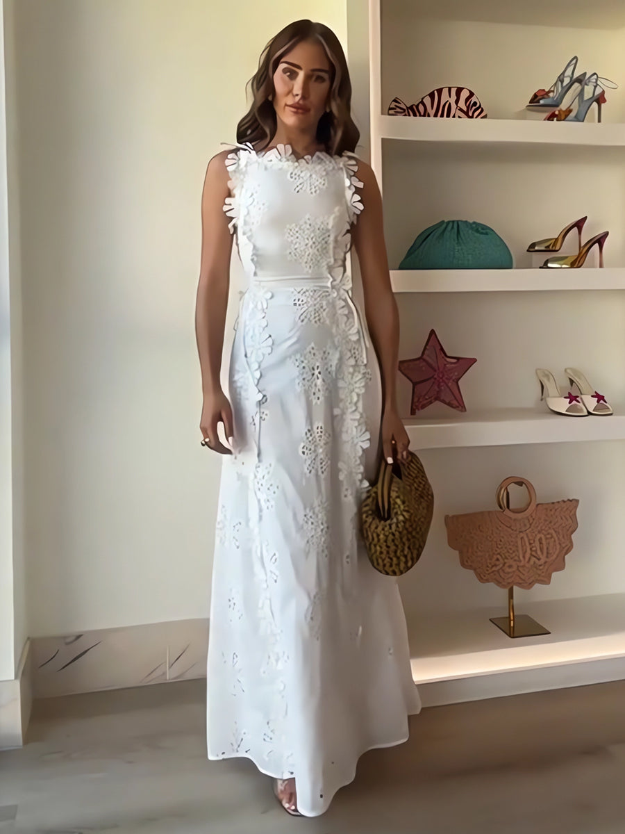 Lace Floral Etch Tie-strap Maxi