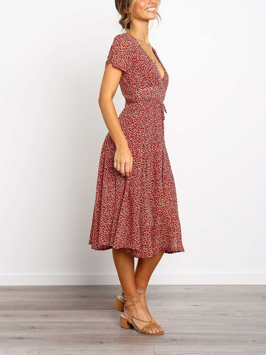 Lunimesd Print Dot Belt Dress