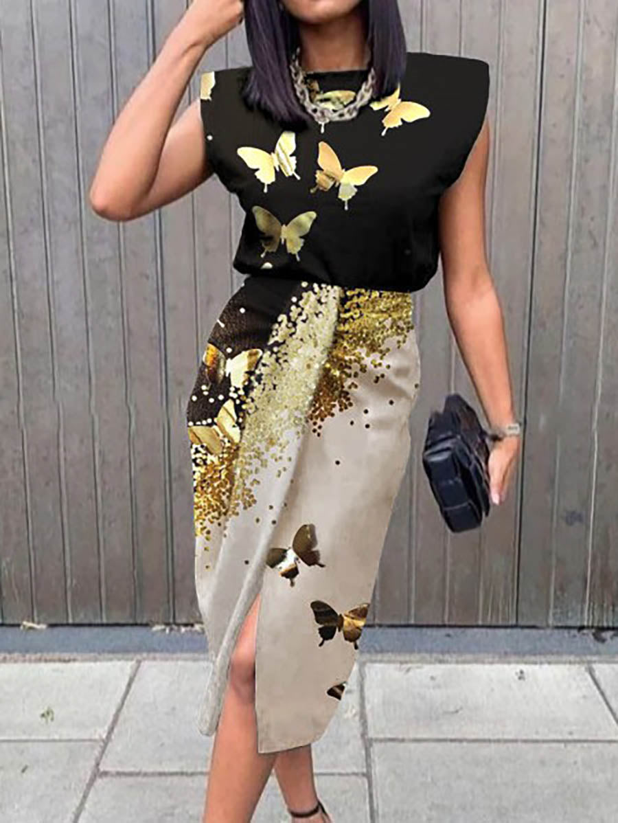 Lunimesd Elegant Print Printing O Neck A Line Dresses(5 Colors)