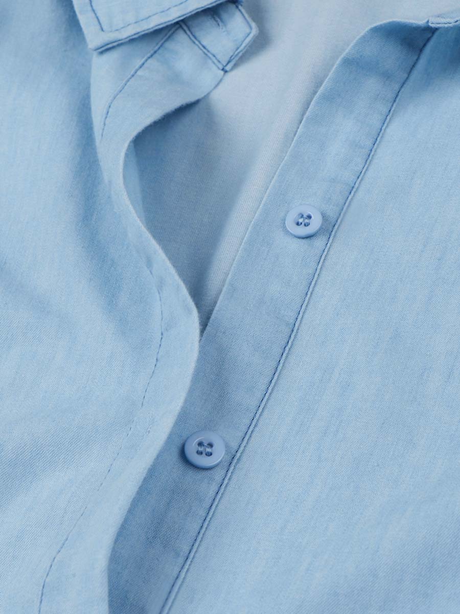 Button Ruffle Denim Dress