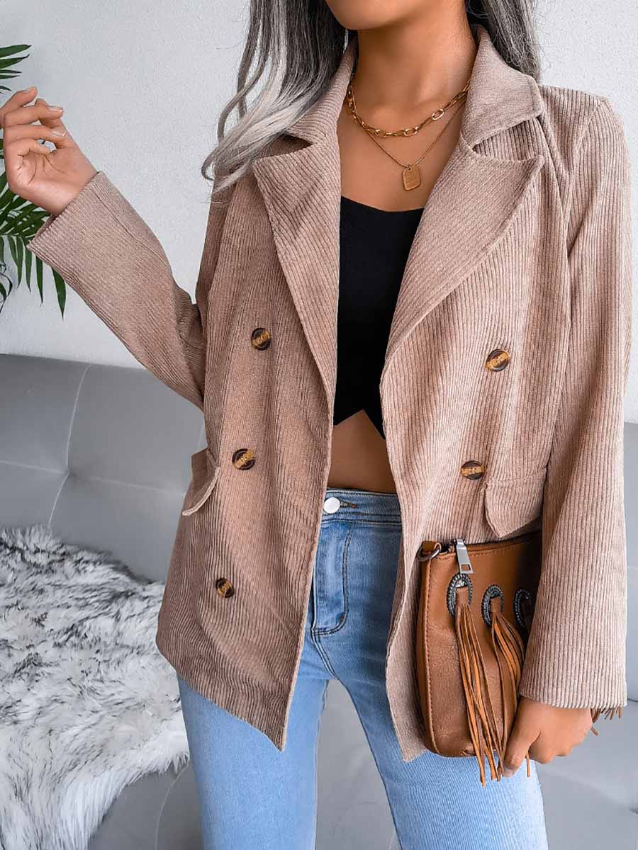 Lunimesd Solid Color Corduroy Fashion Double-Breasted Jacket