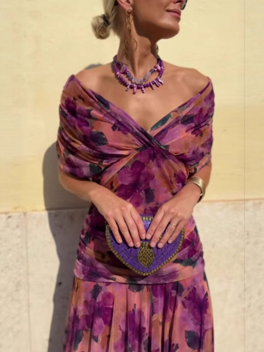 Boho Off Shoulder Cross Wrap Dress