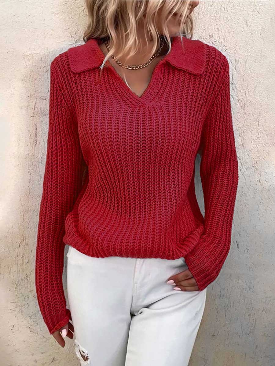Lunimesd Solid Color Lapel Slim Fit Knit Sweater(9 colors)