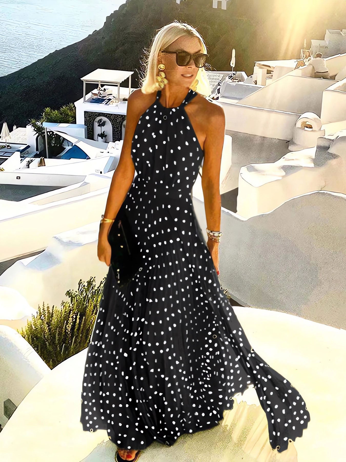 Polka Dot Pleated Dress