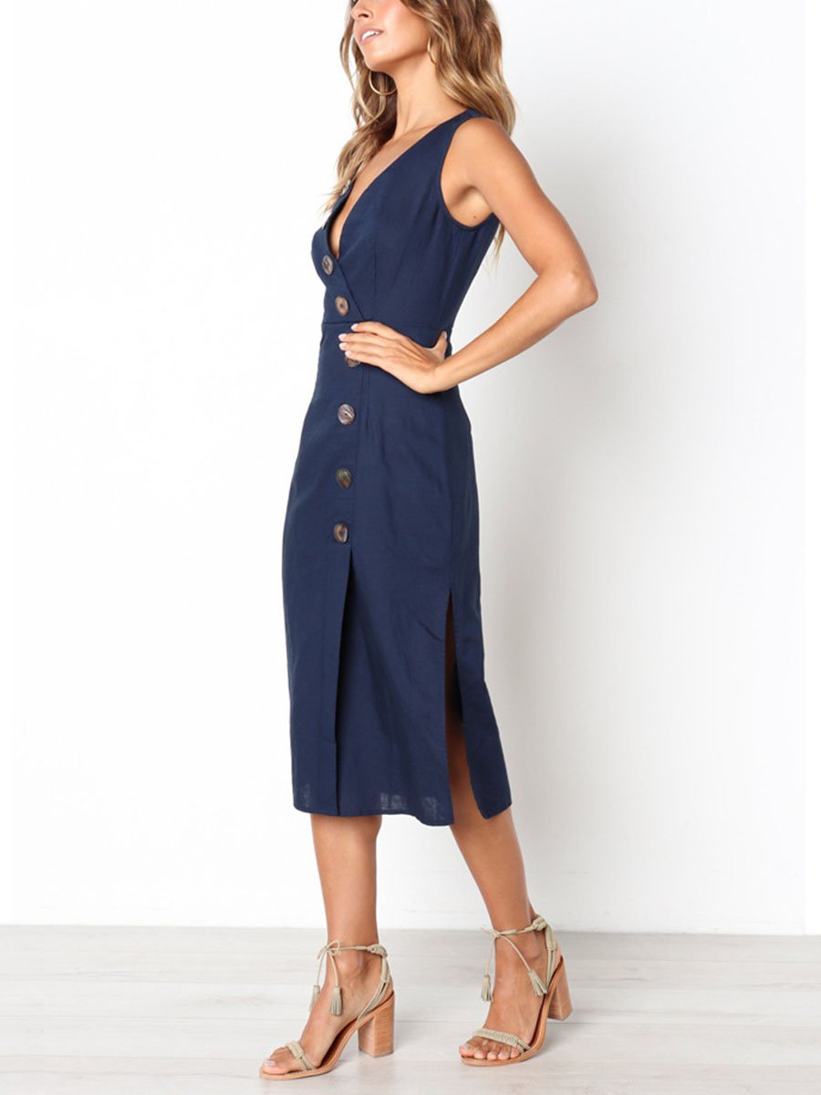 Lunimesd Button Vintage Dress