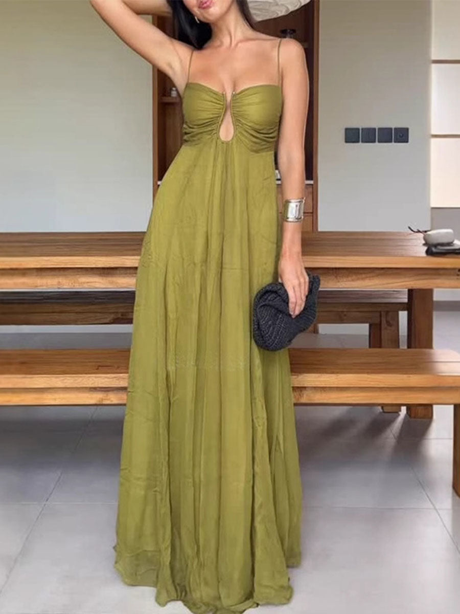 Olive Glow Strappy Maxi Dress