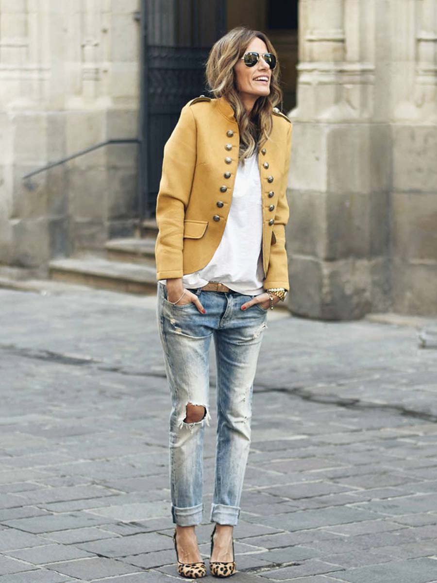 Lunimesd Casual Button Design Coat