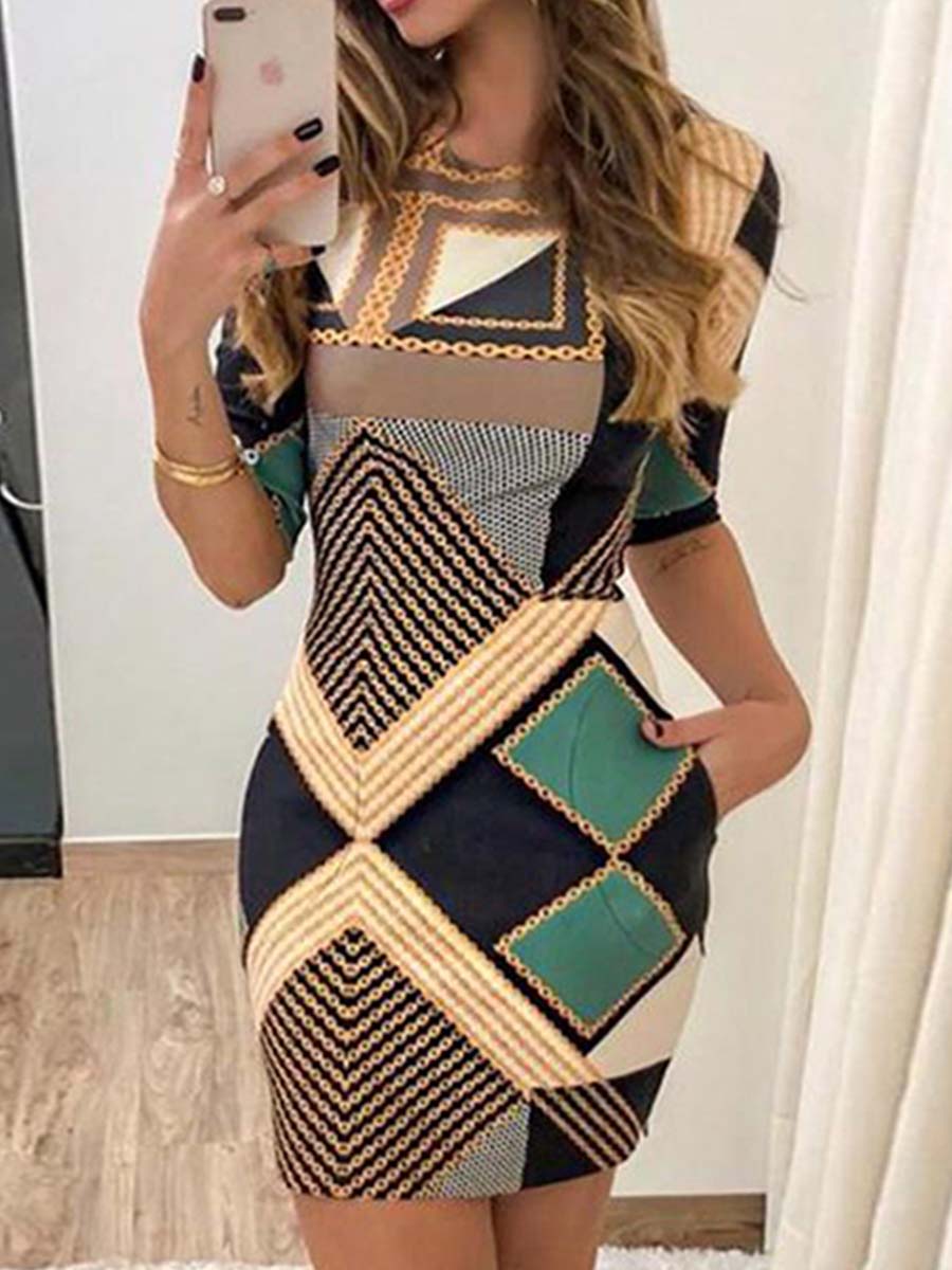 Lunimesd Slim Printed Dress With Pocket