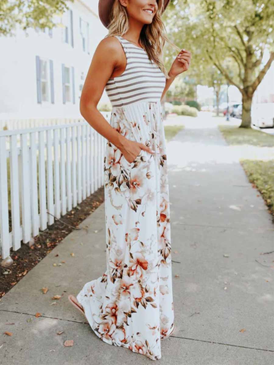 Lunimesd Stripe Print Pocket Dress