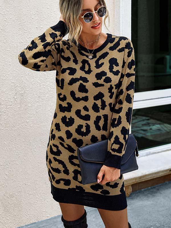 Lunimesd Leopard Printed Knit Dress
