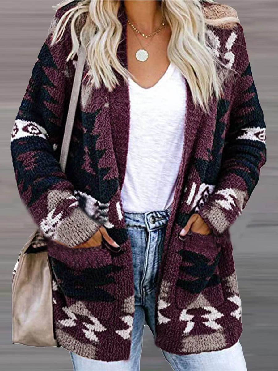 Lunimesd Casual Work Print Printing V Neck Cardigans(6 Colors)