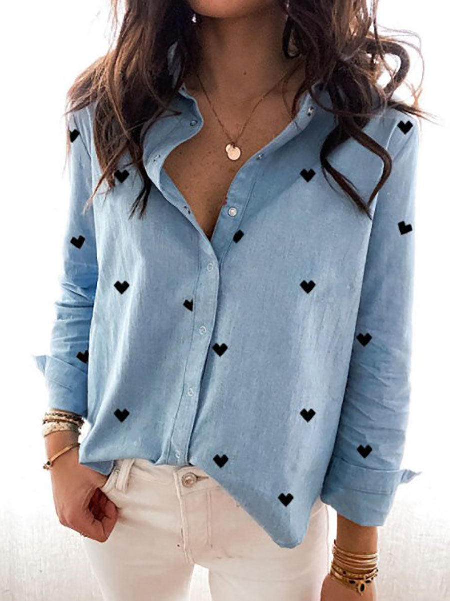 Lunimesd Love Lapel Button Long Sleeve Shirt