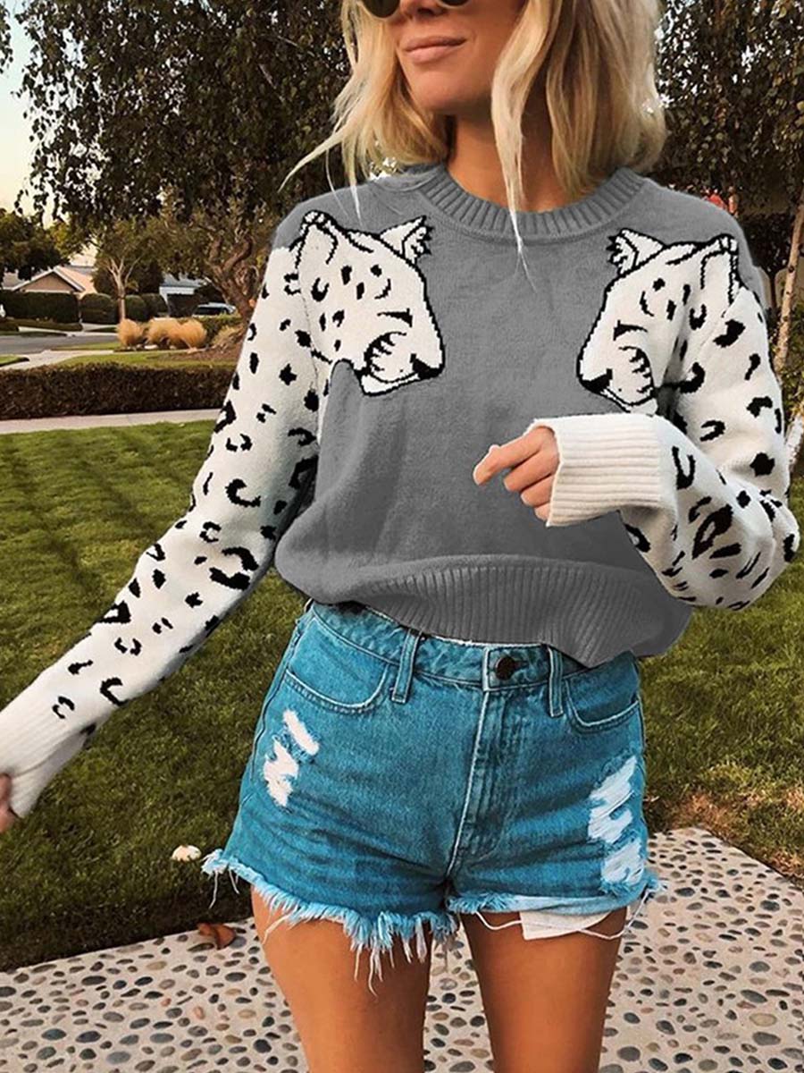 Lunimesd Snow Leopard Knit Sweater