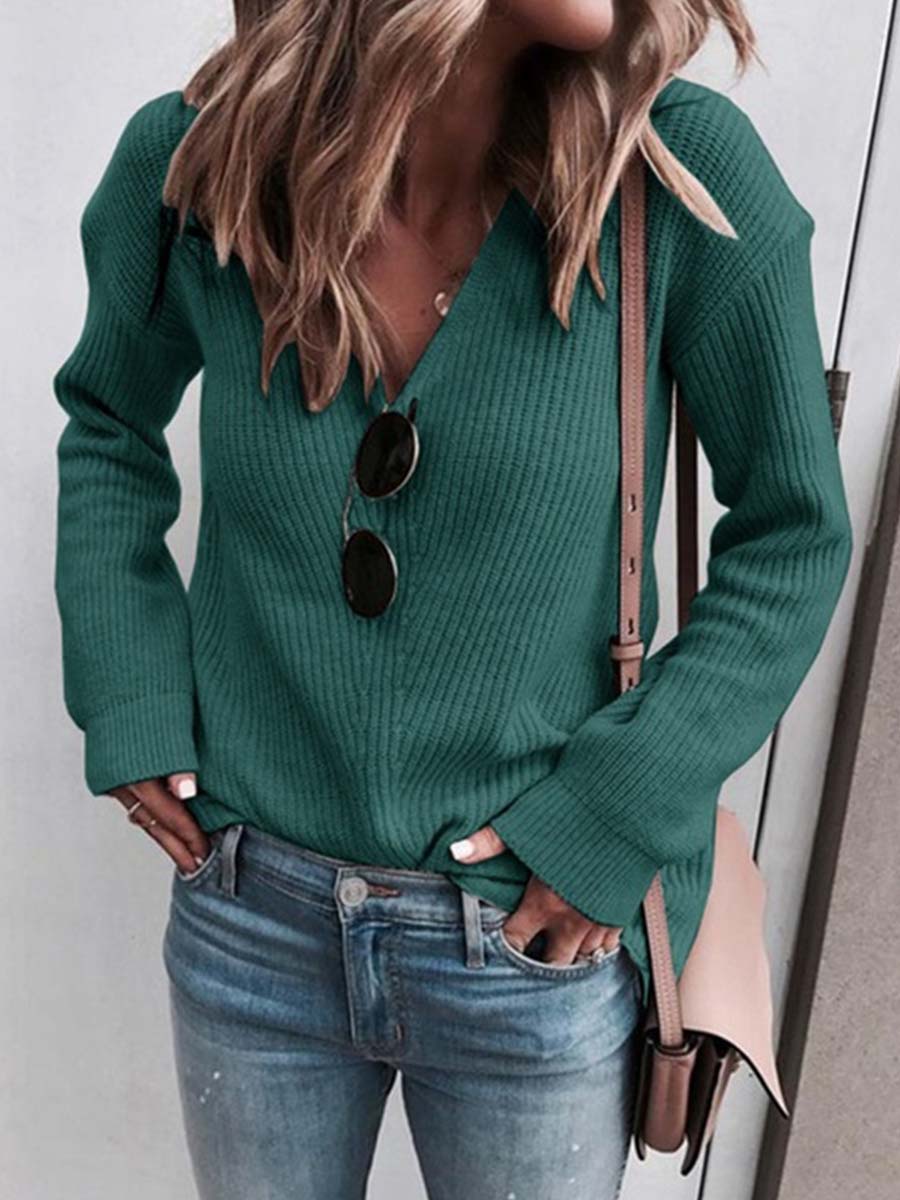 Lunimesd Fashion V-Neck Knit Top （6 Colors）