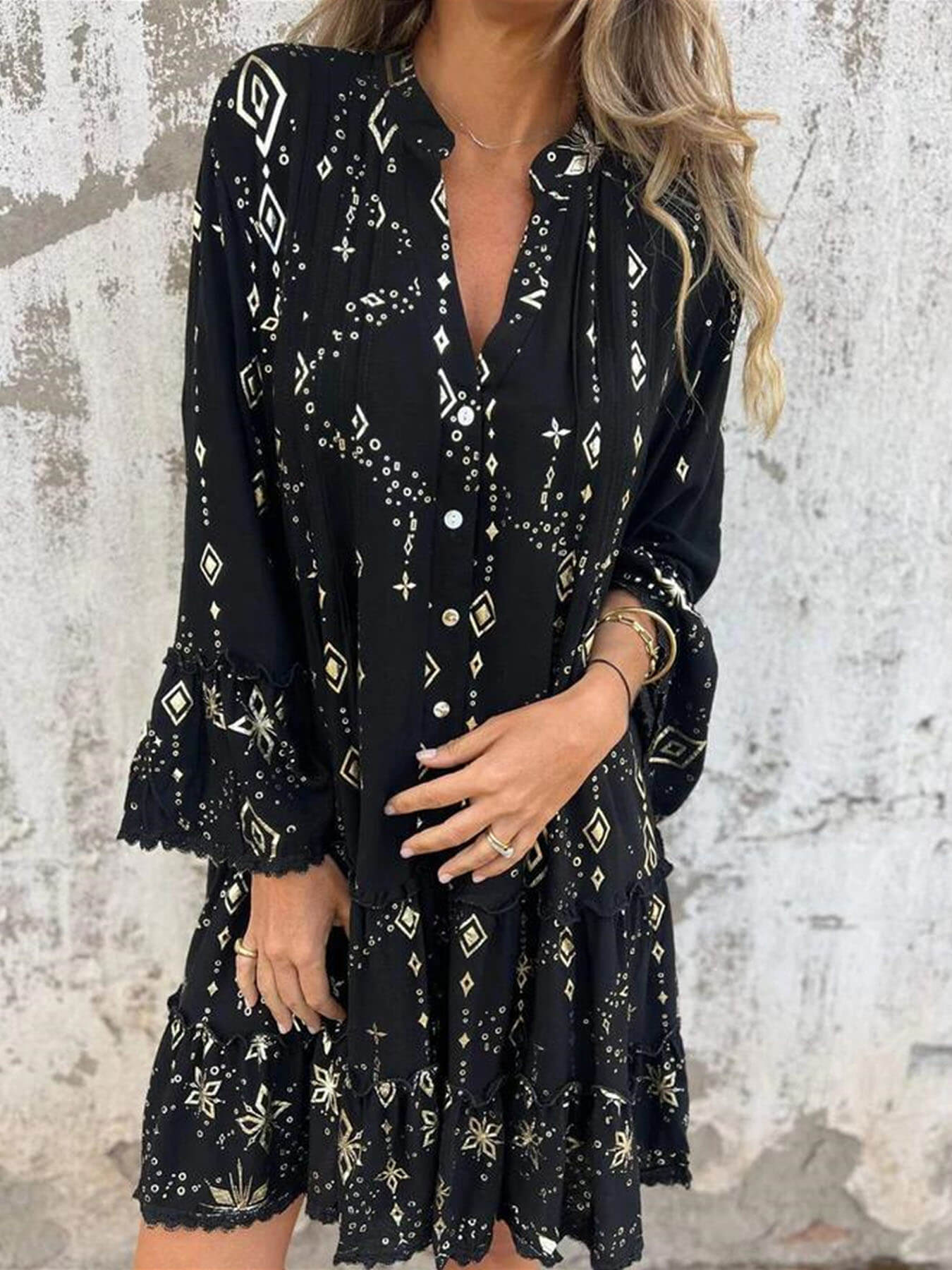 Hot Stamping Lace Hollow Dress