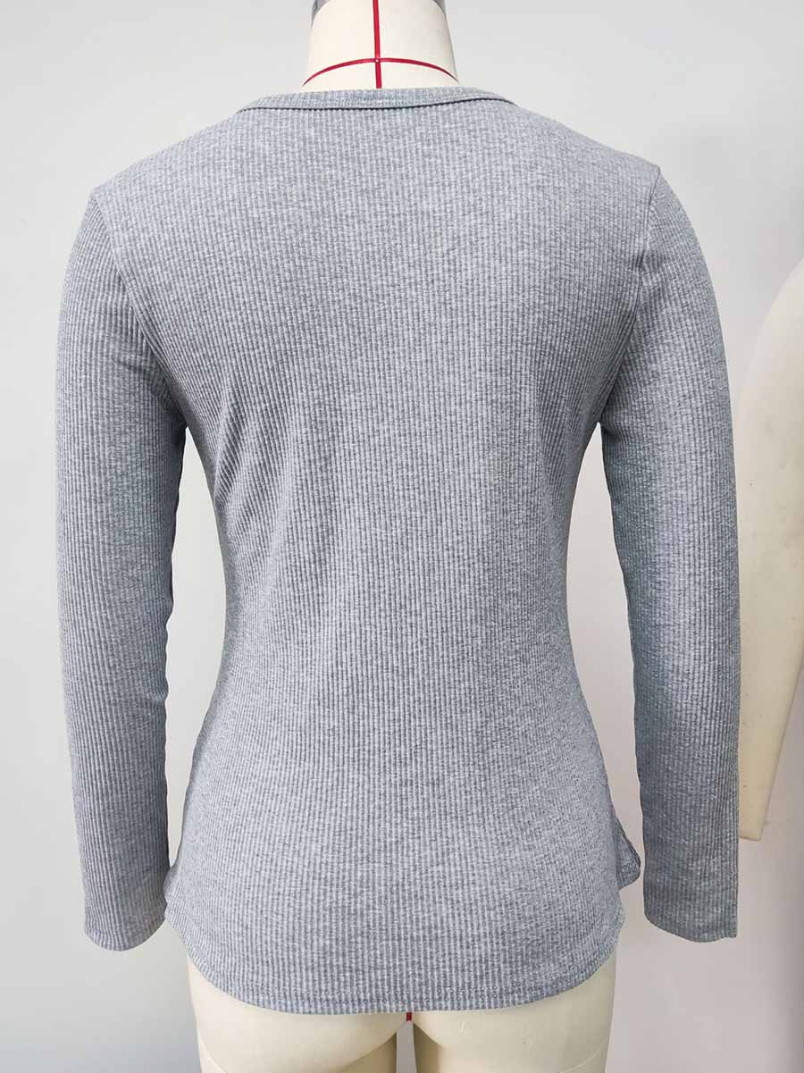 Lunimesd Solid Color V-Neck Long-Sleeved T-Shirt