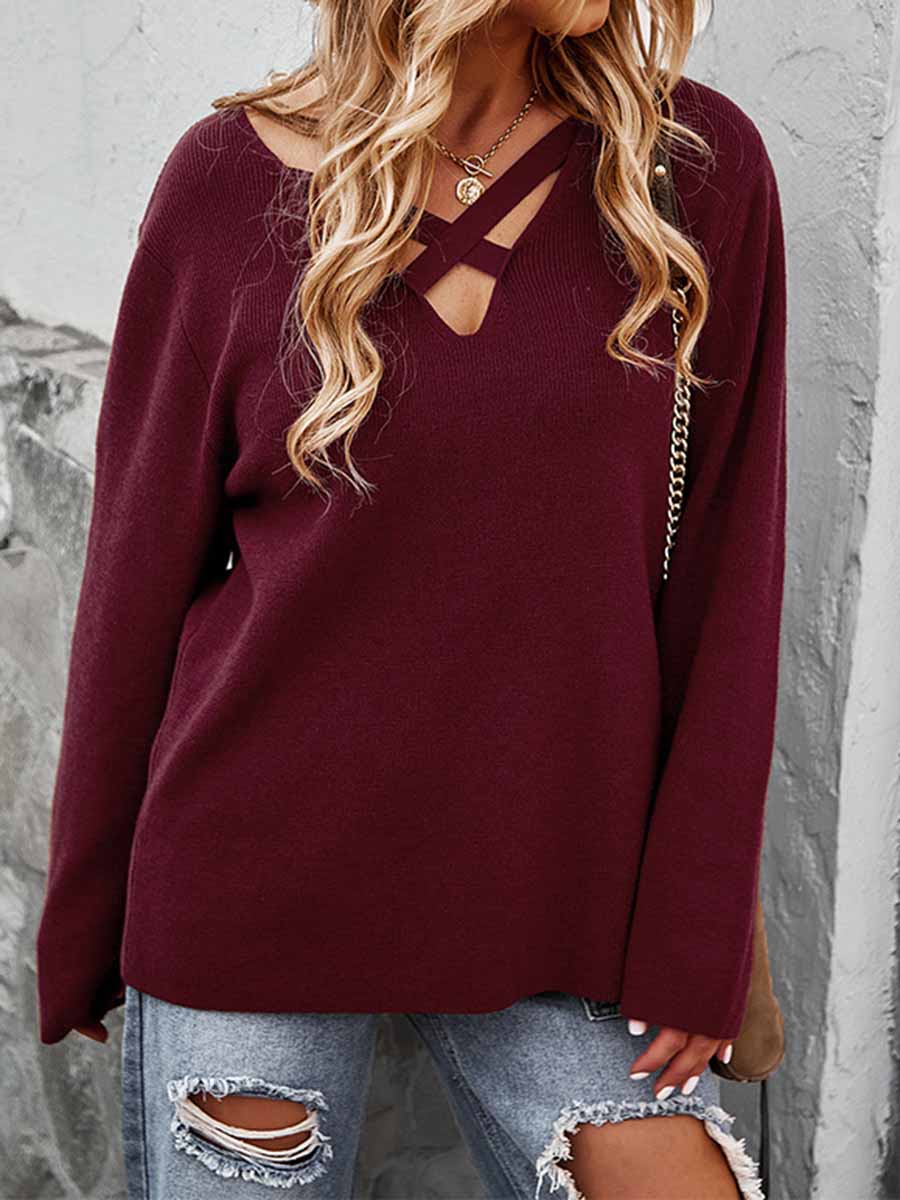 Lunimesd  Long-sleeved V-neck Sexy Top