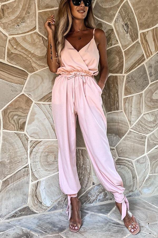 Lunimesd Pocketed Satin Wrap Jumpsuit