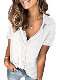 Astylish Women Pompom Button Down Shirt Casual Blouse Top