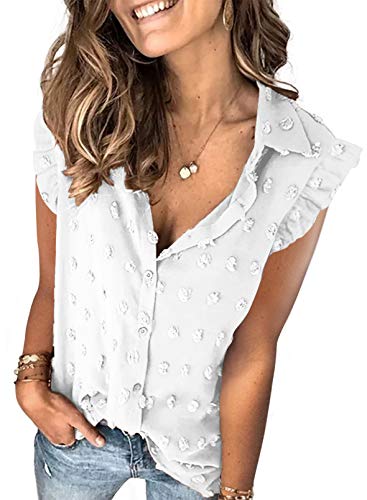 Astylish Women Pompom Button Down Shirt Casual Blouse Top