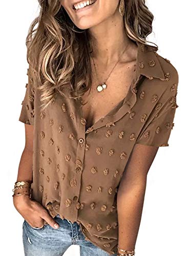 Lunimesd Astylish Women Pompom Button Down Shirt Casual Blouse Top