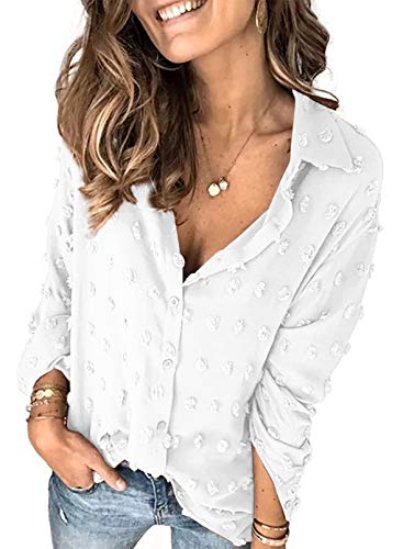 Lunimesd Astylish Women Pompom Button Down Shirt Casual Blouse Top