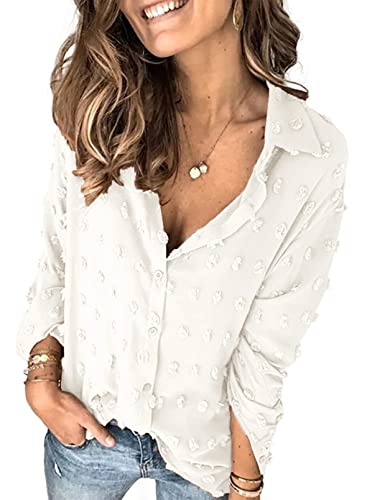 Lunimesd Astylish Women Pompom Button Down Shirt Casual Blouse Top
