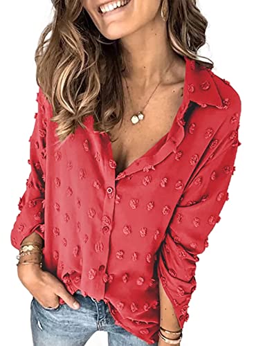 Lunimesd Astylish Women Pompom Button Down Shirt Casual Blouse Top