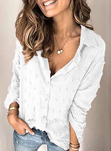 Lunimesd Astylish Women Pompom Button Down Shirt Casual Blouse Top
