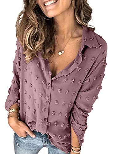Lunimesd Astylish Women Pompom Button Down Shirt Casual Blouse Top