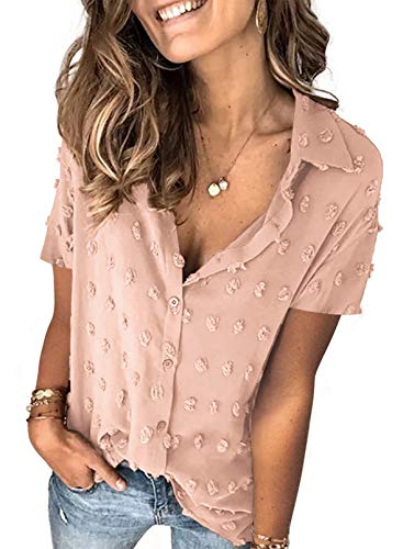 Lunimesd Astylish Women Pompom Button Down Shirt Casual Blouse Top