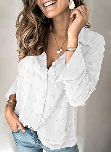 Lunimesd Astylish Women Pompom Button Down Shirt Casual Blouse Top