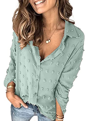 Lunimesd Astylish Women Pompom Button Down Shirt Casual Blouse Top