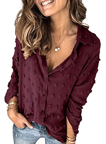 Astylish Women Pompom Button Down Shirt Casual Blouse Top