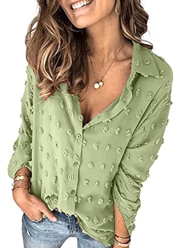 Lunimesd Astylish Women Pompom Button Down Shirt Casual Blouse Top