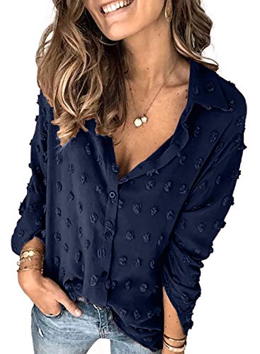 Lunimesd Astylish Women Pompom Button Down Shirt Casual Blouse Top