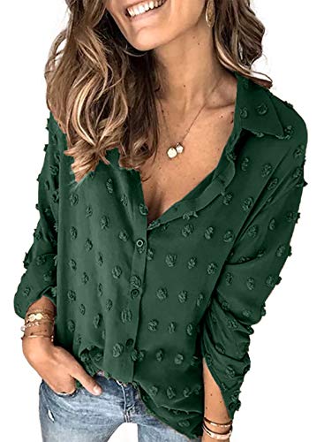 Astylish Women Pompom Button Down Shirt Casual Blouse Top