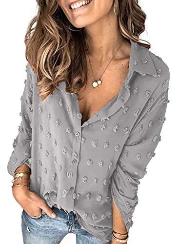 Lunimesd Astylish Women Pompom Button Down Shirt Casual Blouse Top