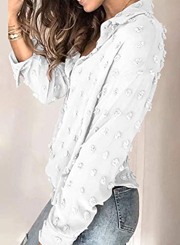 Lunimesd Astylish Women Pompom Button Down Shirt Casual Blouse Top
