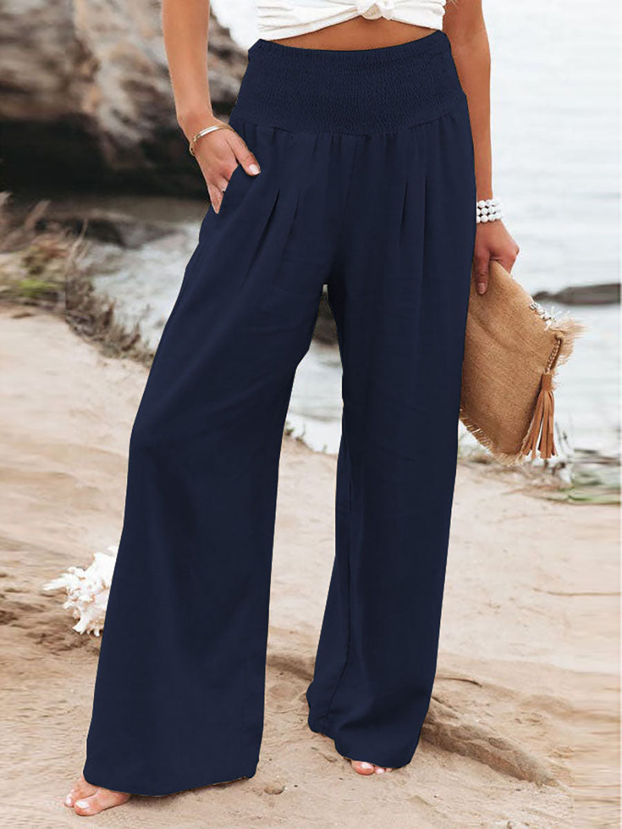 Lunimesd Fresh Air Linen Blend Pocketed Smocked Pants(10 Colors)