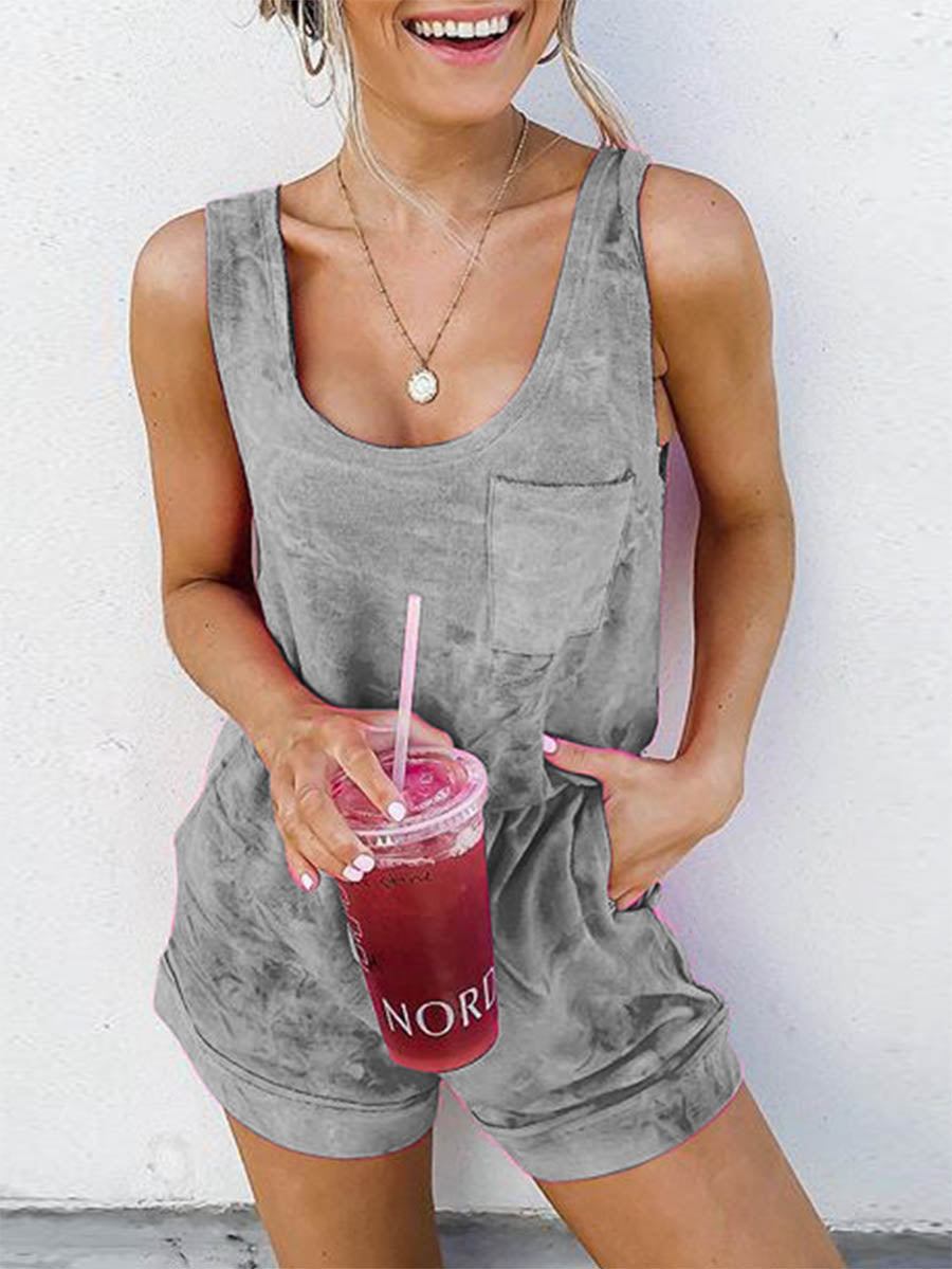 Lunimesd Casual Patchwork Tie-dye U Neck Straight Jumpsuits(5 colors)