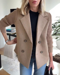 DOUBLE-BREASTED BLAZER WITH RIBBED KNIT SLEEVES
