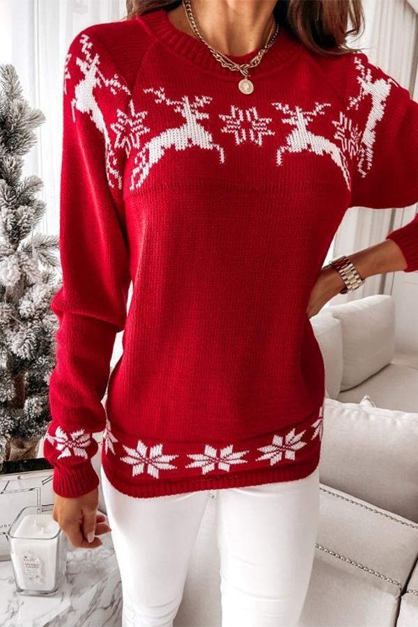 Lunimesd Christmas Snowflake Long-sleeved Knitted Sweater