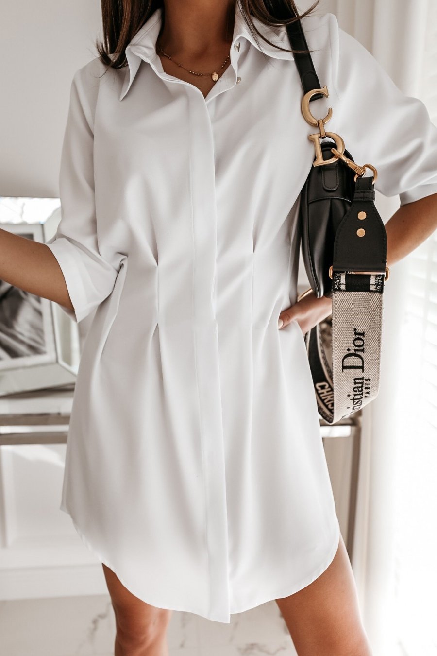 Lunimesd Solid Color Shirt Collar Mini Dreess