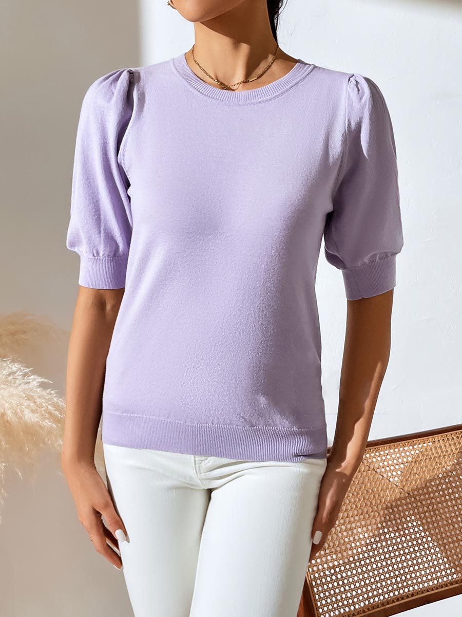 Lunimesd Round Neck Pleated Short Sleeve Solid Color Knit (5 colors)