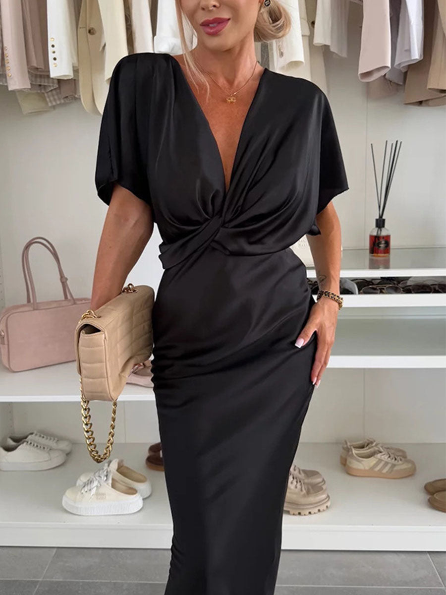 Luxe Soft Bat Sleeve Twist Dress