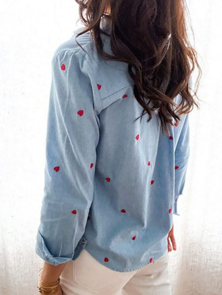 Lunimesd Love Lapel Button Long Sleeve Shirt