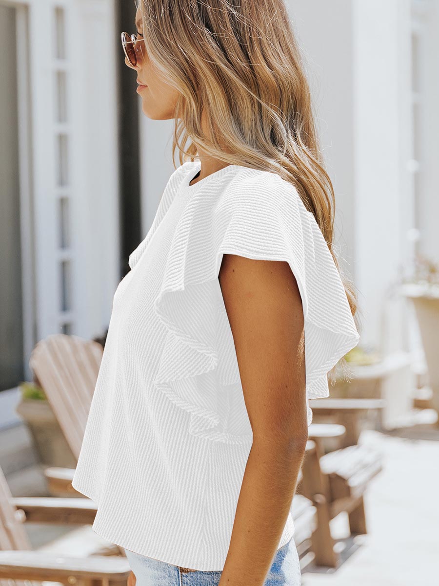 Lunimesd Round Neck Ruffle Knit Casual T-shirt