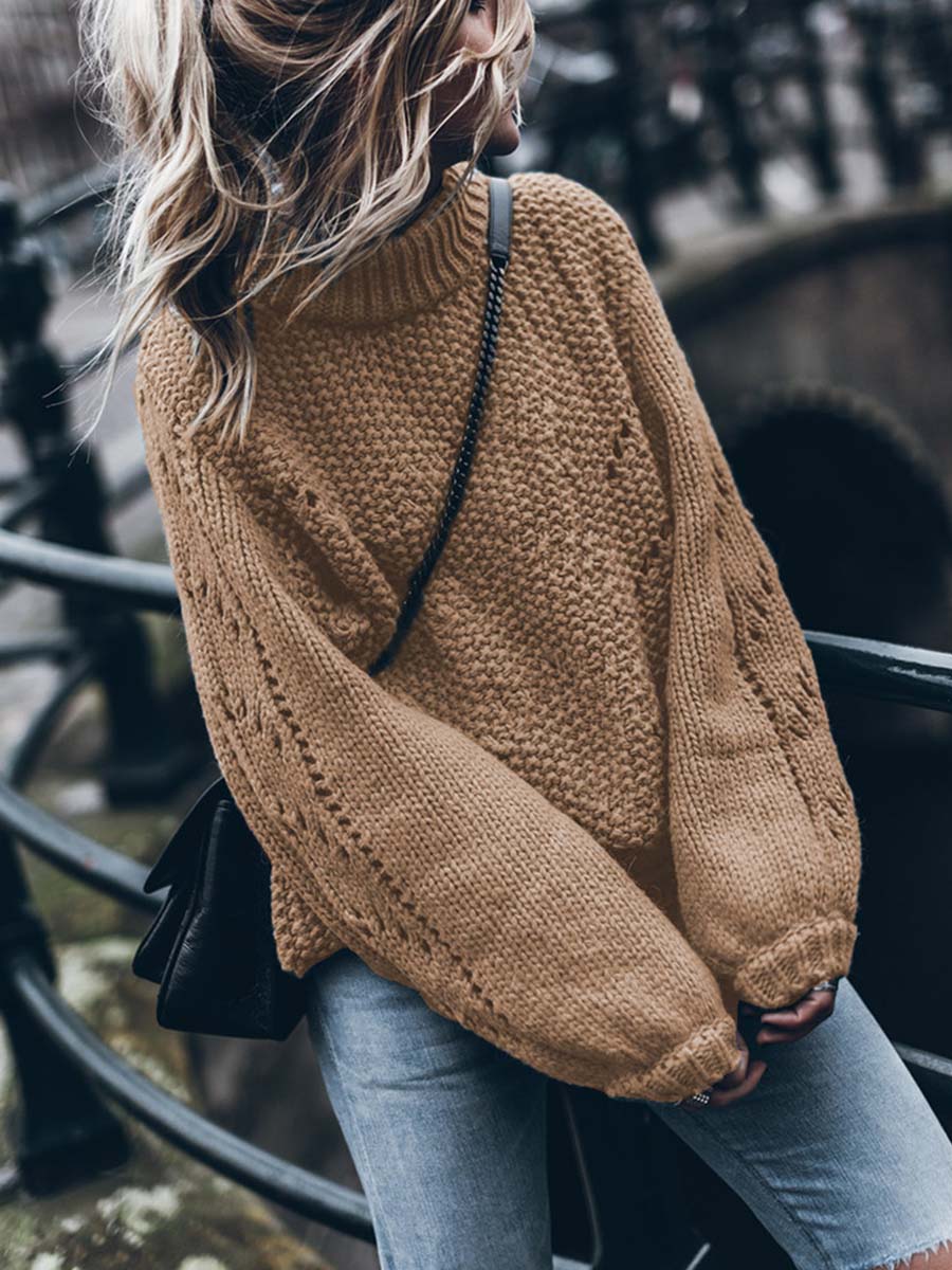 Lunimesd Solid Color Pullover Hollow Jumper