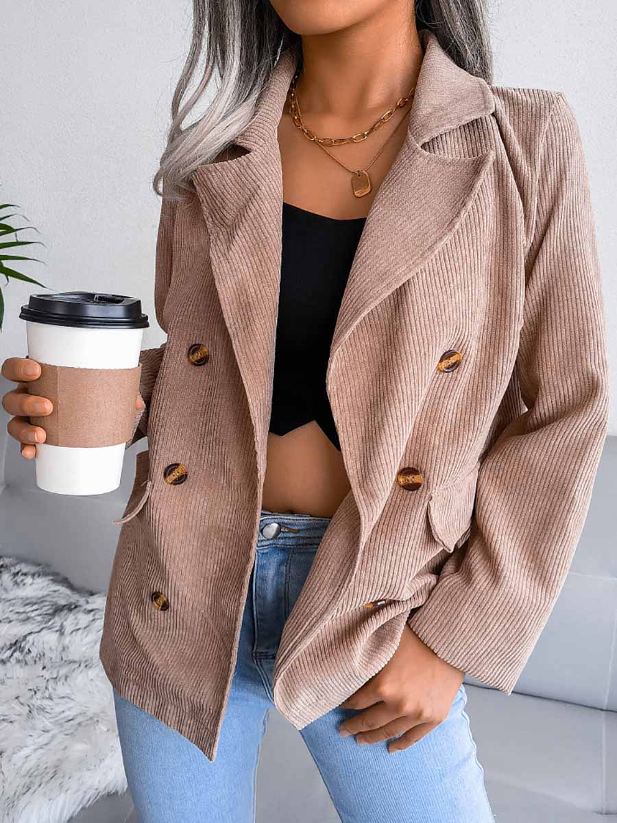 Lunimesd Solid Color Corduroy Fashion Double-Breasted Jacket